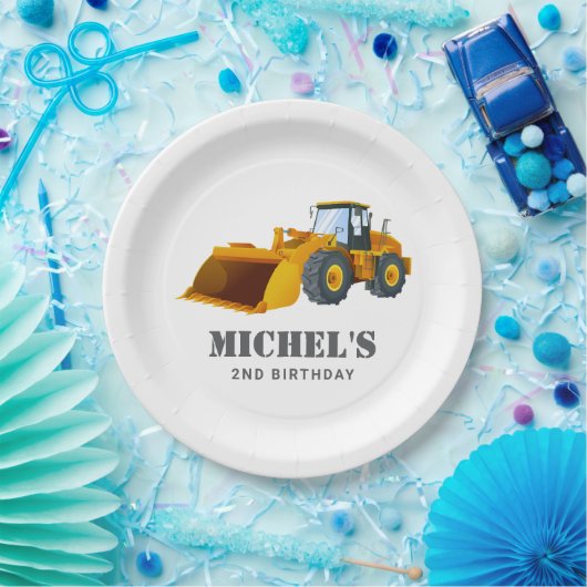 建築トラック誕生日パーティーデコレーション ペーパープレート (パーティー)
