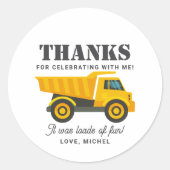 建築トラック誕生日パーティーデコレーション ラウンドシール (正面)