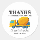 建築トラック誕生日パーティーデコレーション ラウンドシール (正面)