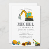 建築トラック誕生日パーティーデコレーション 招待状 (正面/裏面)