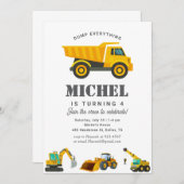 建築トラック誕生日パーティーデコレーション 招待状 (正面/裏面)