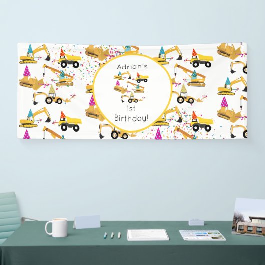 建築トラック誕生日パーティーパターン 横断幕 (トレードショー)