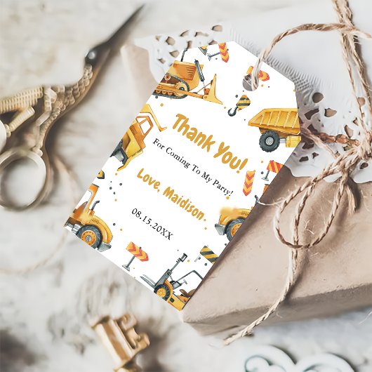 建築トラック誕生日パーティー ギフトタグ