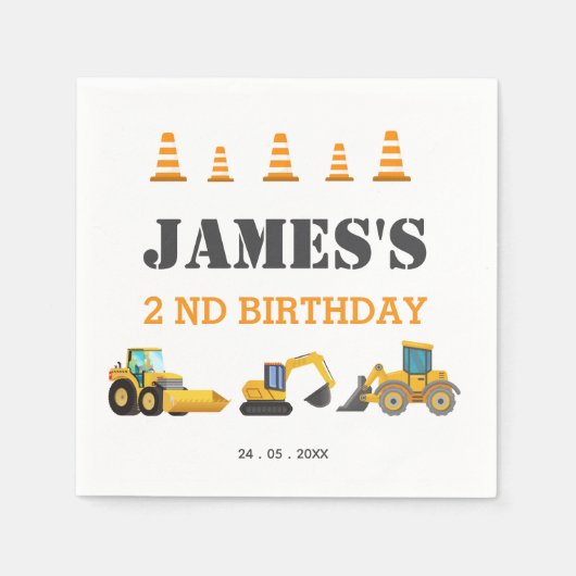 建築トラック誕生日パーティー スタンダードカクテルナプキン (正面)
