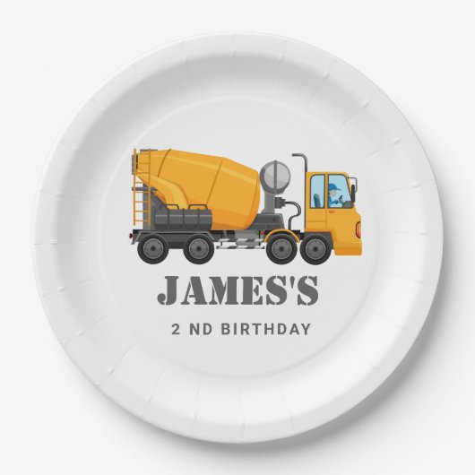 建築トラック誕生日パーティー ペーパープレート (正面)