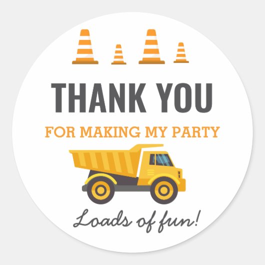 建築トラック誕生日パーティー ラウンドシール (正面)