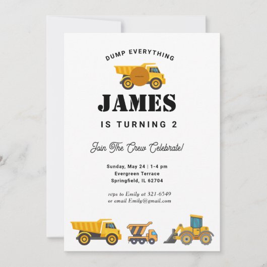 建築トラック誕生日パーティー 招待状 (正面)