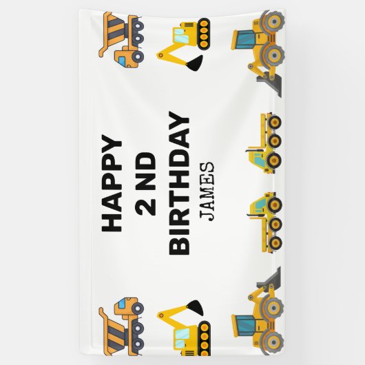 建築トラック誕生日パーティー 横断幕 (縦)