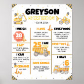 建築トラック誕生日マイルストーンの標識 ポスター (正面)