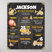 建築トラック誕生日マイルストーンの標識 ポスター (正面)