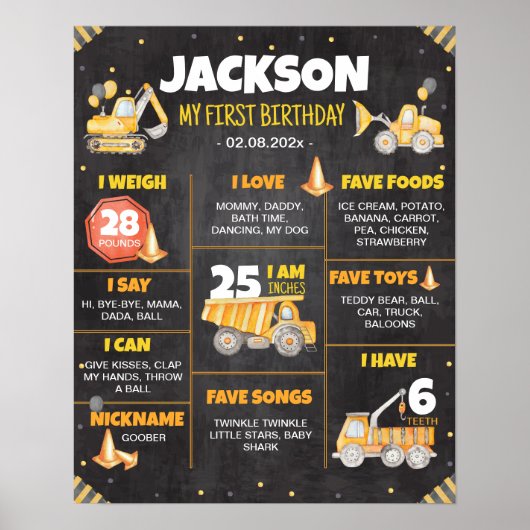 建築トラック誕生日マイルストーンの標識 ポスター (正面)