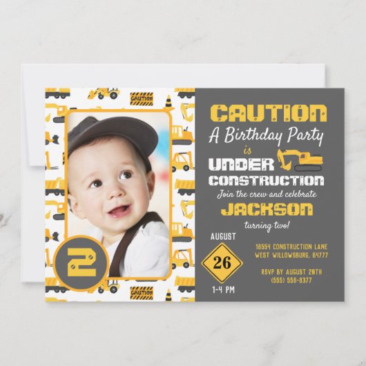 建築トラック誕生日写真招待状 招待状 (正面)