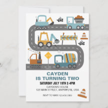 建築トラック誕生日招待状