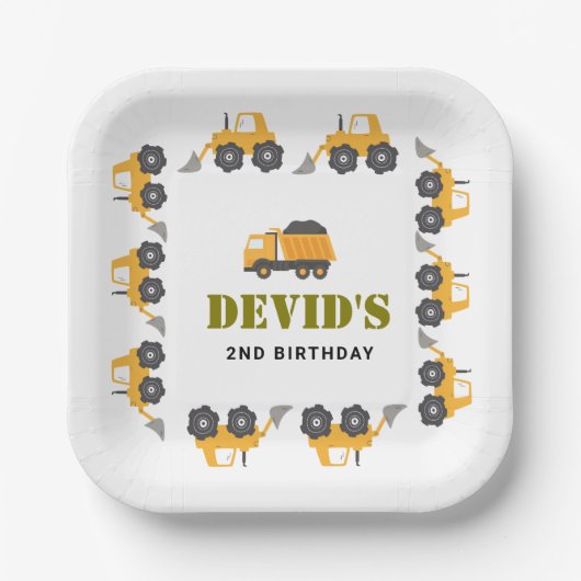建築トラック誕生日紙プレート ペーパープレート (正面)