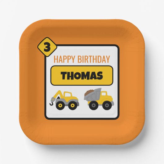 建築トラック誕生日 ペーパープレート (正面)