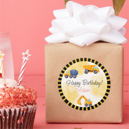 建築トラック誕生日 ラウンドシール (パーティー)