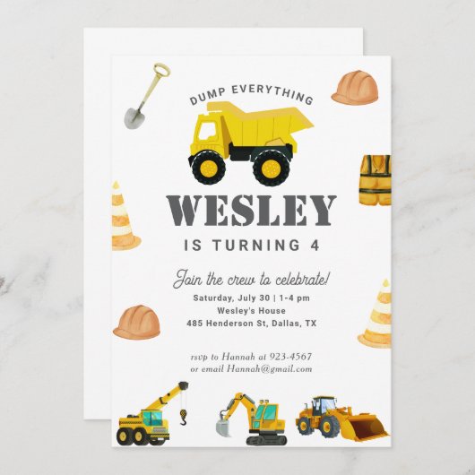 建築トラック誕生日 招待状 (正面/裏面)