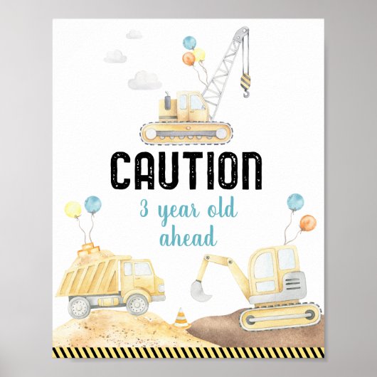 建築トラック警告誕生日標識 ポスター (正面)