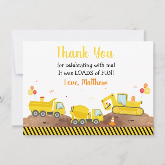 建築トラック負荷おもしろい誕生日ありがとう サンキューカード (正面)