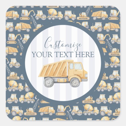 建築トラック赤ちゃんシャワー スクエアシール (正面)
