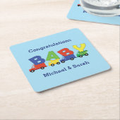 建築トラック赤ちゃんシャワー スクエアペーパーコースター (アングル)