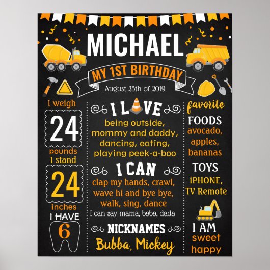 建築トラック車の下誕生日ボード ポスター (正面)