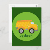 建築トラック車グリーンイエローキッズ ポストカード (正面/裏面)