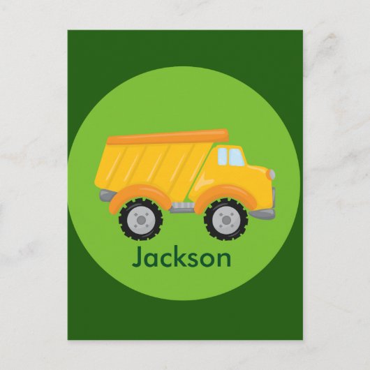 建築トラック車グリーンイエローキッズ ポストカード (正面)