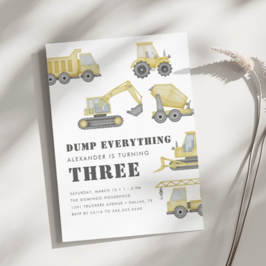 建築トラック車ボーイズバースデーパーティー 招待状