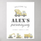 建築トラック車ボーイズ1歳の誕生日 ポスター (正面)