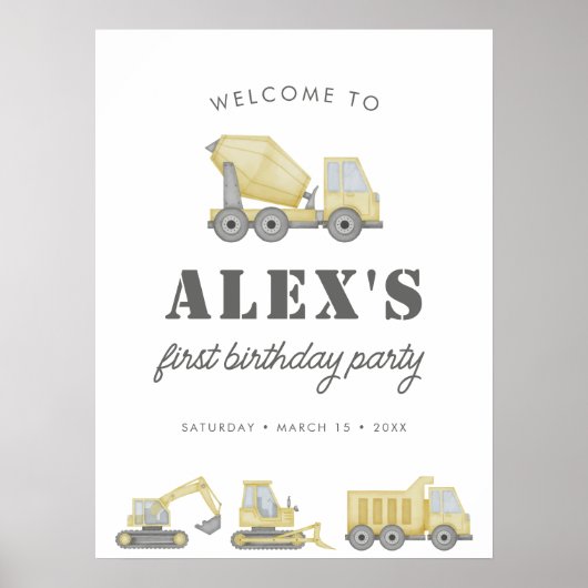 建築トラック車ボーイズ1歳の誕生日 ポスター (正面)