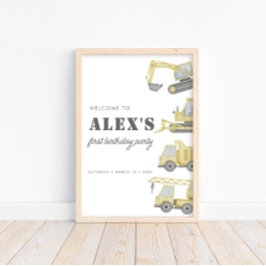 建築トラック車ボーイズ1歳の誕生日 ポスター