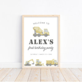 建築トラック車ボーイズ1歳の誕生日 ポスター