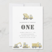 建築トラック車ボーイズ1歳の誕生日 招待状 (正面)