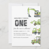 建築トラック車ボーイズ1歳の誕生日 招待状 (正面)