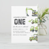 建築トラック車ボーイズ1歳の誕生日 招待状 (スタンド正面)