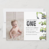 建築トラック車ボーイズ1歳の誕生日 招待状 (正面)