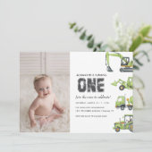 建築トラック車ボーイズ1歳の誕生日 招待状 (スタンド正面)