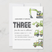 建築トラック車ボーイズ3歳の誕生日 招待状 (正面)