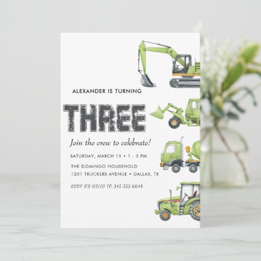 建築トラック車ボーイズ3歳の誕生日 招待状 (スタンド正面)