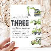 建築トラック車ボーイズ3歳の誕生日 招待状