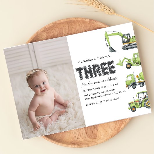 建築トラック車ボーイズ3歳の誕生日 招待状