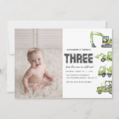 建築トラック車ボーイズ3歳の誕生日 招待状 (正面)