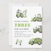 建築トラック車ボーイズ3歳の誕生日 招待状 (正面)