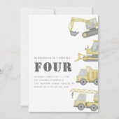 建築トラック車ボーイズ4歳の誕生日 招待状 (正面)