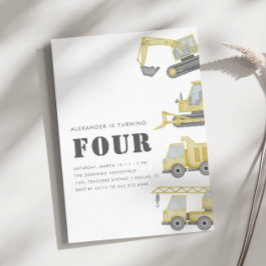 建築トラック車ボーイズ4歳の誕生日 招待状