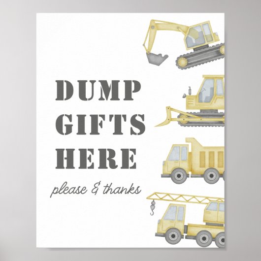 建築トラック車両ボーイズ誕生日標識 ポスター (正面)