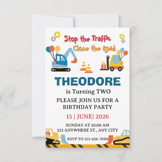 建築トラック車男の子2歳の誕生日 サンキューカード (正面)