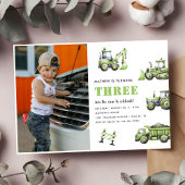 建築トラック車3rd誕生日の写真 招待状