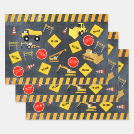 建築トラック重機械少年の名前 ラッピングペーパーシート